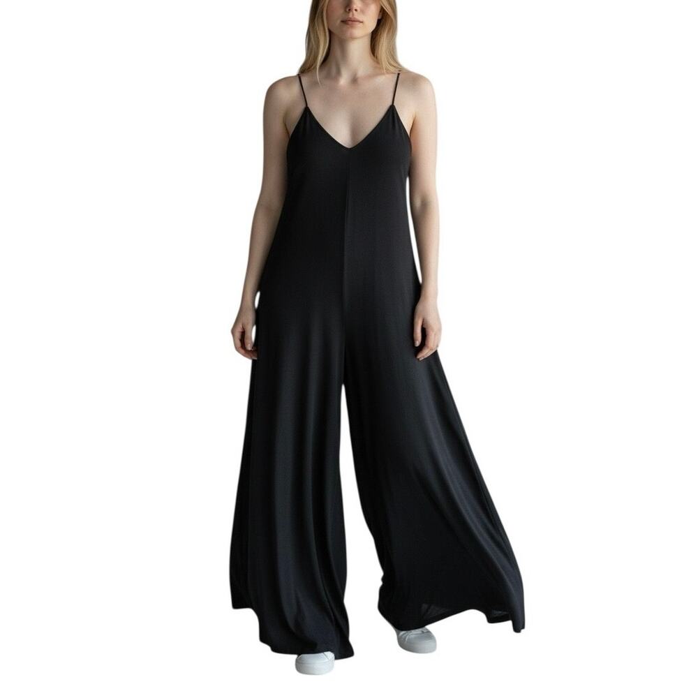 Black Wide-Leg Spaghetti Strap Jumpsuit - Unbranded